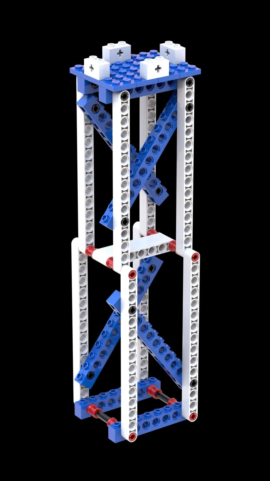 以斜向支撐加固的藍白色 LEGO 高塔