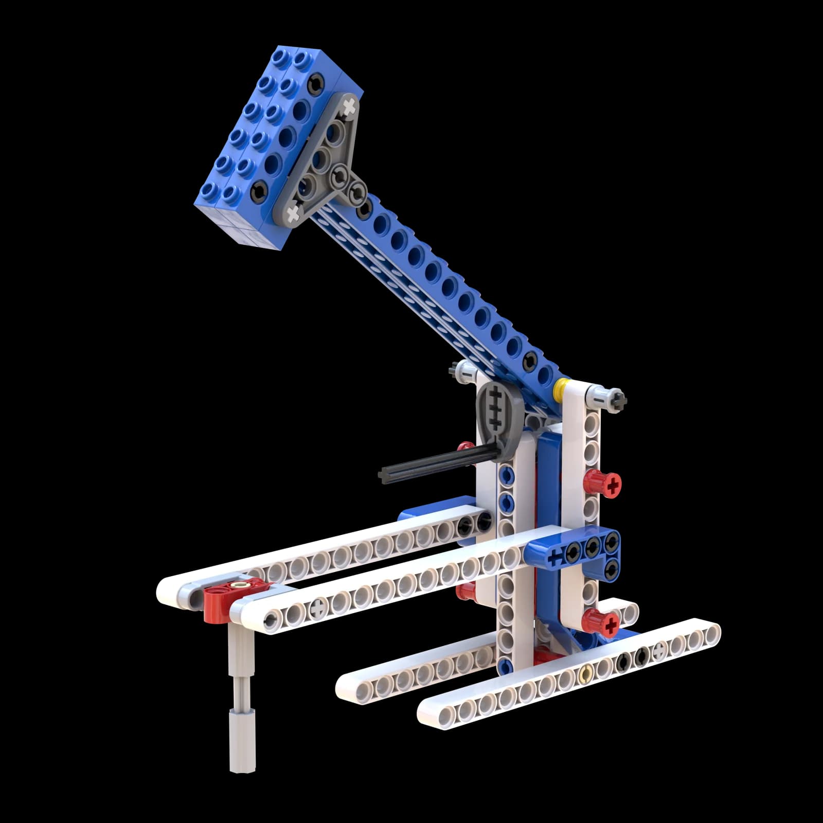 具有長型活動槌臂的藍白色 LEGO 凸輪鐵鎚